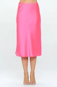 Solid Satin Midi Skirt