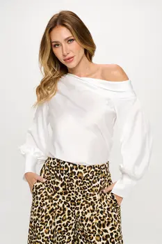 Dropped Shoulder Long Sleeve Satin Top