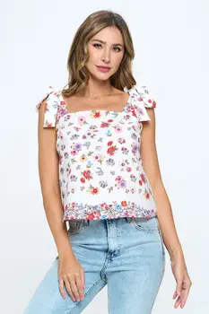 Floral Print Top with Bow Strap