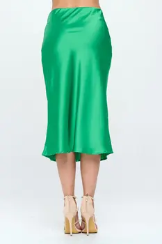 Solid Satin Midi Skirt