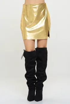 Metallic Mini Skirt with Slit