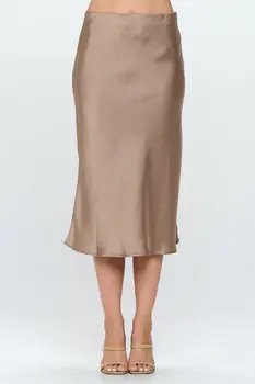 Solid Satin Midi Skirt
