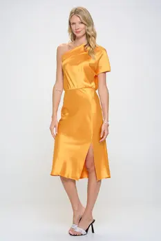 Stretch Satin One Shoulder Dress