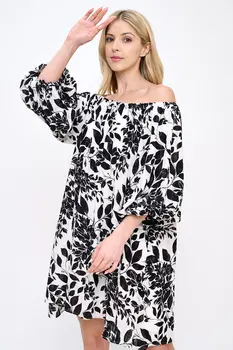 Floral Print Off the Shoulder Dress with Puff Sleeve
