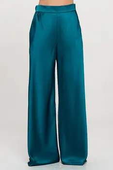 Stretch Satin Pants w/ Elastic Waist and Pockets