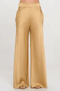 Stretch Satin Pants w/ Elastic Waist and Pockets
