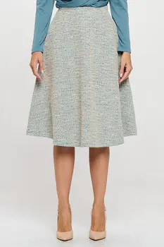 Plaid Tweed Knit Flowy Midi Skirt with Pockets