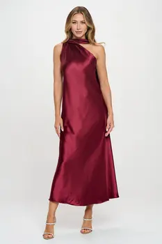 One Shoulder Satin Maxi Dress with Scarf Detail
