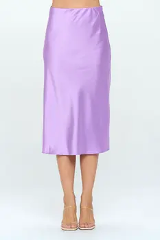 Solid Satin Midi Skirt