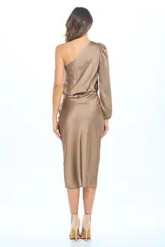 Satin One Shoulder Bodycon Dress w/ Asymmetric Hem