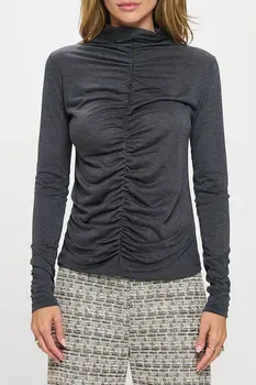 Knit Long Sleeve Mock neck Top with Scrunched Detail