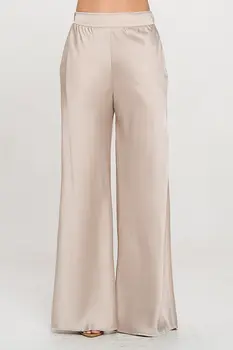 Stretch Satin Pants w/ Elastic Waist and Pockets
