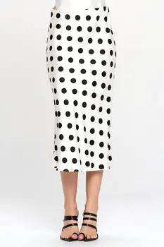 Polka Dot Satin Midi Skirt