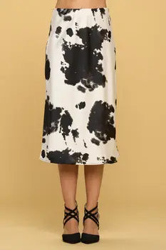 Cow Print Satin Midi Skirt