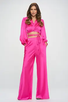 Silky Satin Wrap Crop Top with Tie