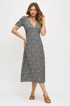 Abstract Print V neck Midi Dress