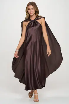 Satin Maxi Dress With Cape