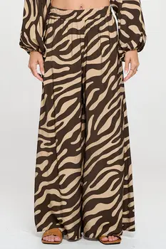 Print Wide Leg Pants with Pockets