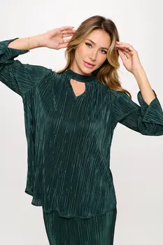 Plisse V neck Top with Open Back Detail and Tie