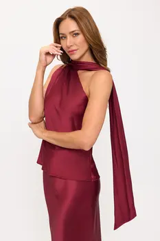 One Shoulder Satin Top w Scarf Detail