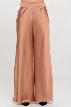 Stretch Satin Pants with Elastic Waist and Pockets