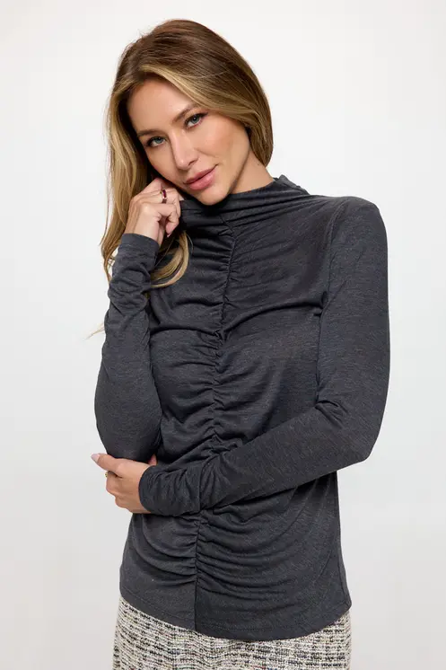 Knit Long Sleeve Mock neck Top with Scrunched Detail