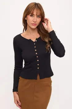 Solid Rib Knit Long Sleeve V neck Sweater Top