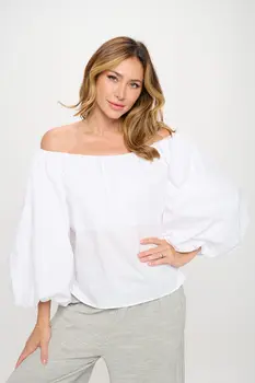 Heavy Cotton Poplin Versatile Top with Puff Sleeve