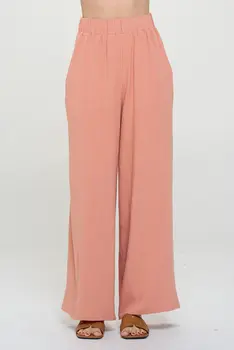 Solid Linen Wide Leg Pants with Pockets
