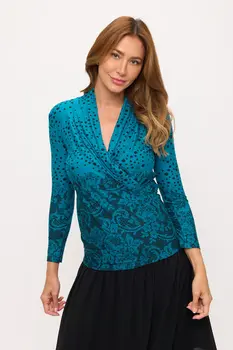 Long Sleeve Printed Surplice Top