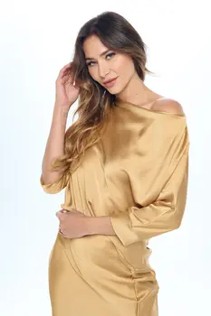 Satin Vibrant Cowl neck 3/4 Sleeve Top