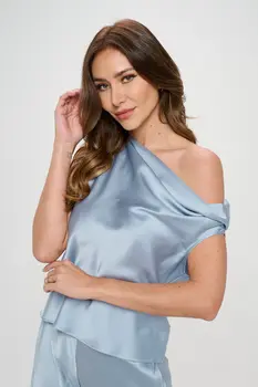 Stretch Satin Solid Off the Shoulder Top