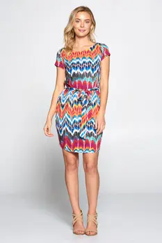 ABSTRACT TIE-DYE DRESS WITH WAIST TIE