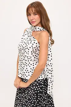 One Shoulder Satin Polka Dot Top