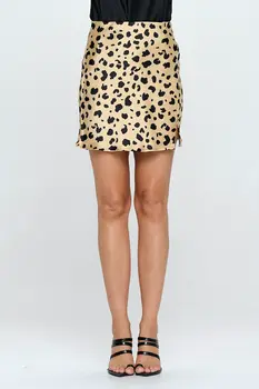 Leopard Print Satin Mini Skirt with Slit