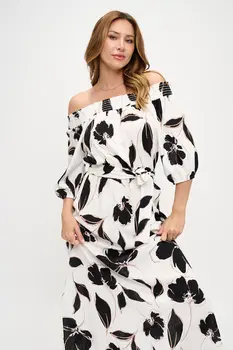 Floral Print Versatile Neckline Maxi Dress
