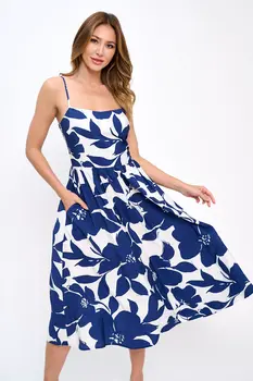 Floral Print Midi Sleeveless Dress with Pockets