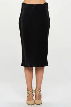 Solid Plisse Midi Skirt with Slit and Elastic Waistband