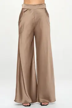 Stretch Satin Pants w/ Elastic Waist and Pockets