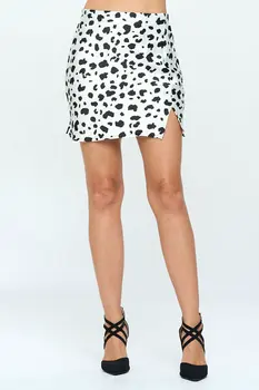 Leopard Print Satin Mini Skirt with Slit