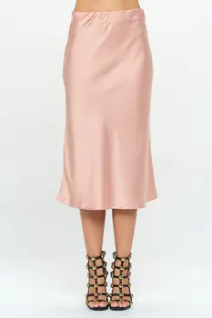Solid Stretch Satin Midi Skirt