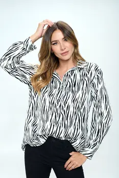 Stretch Satin V neck Blouse with Collar