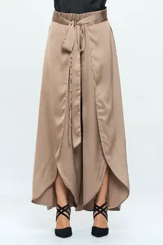 Stretch Satin Split Wide Leg Pants with Tie