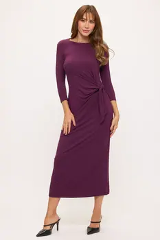 Solid Boat Neck Maxi Dress With Side Knot