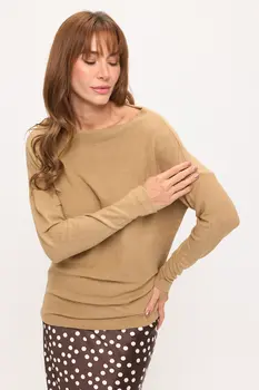 Brushed Knit Boat Neck Off the Shoulder Top