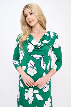 Floral Print Knit Cowl neck Top