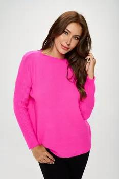 Fuschia Long Sleeve Knit Tunic Sweater