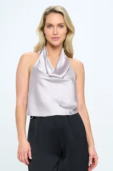 Satin Cowl Neck Backless Top
