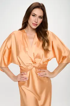 Satin Stretch Solid Dress with Front Twist