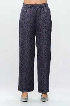 Satin Animal Print Pants with Elastic Waist and Pockets